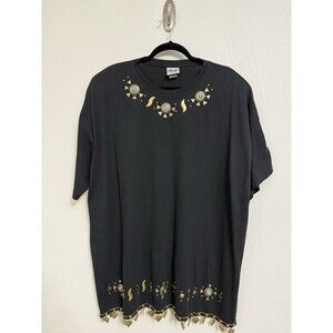 Vintage 80's Women's Plus 3X Top Black w/ Metal Embellishment & Art to Wear
